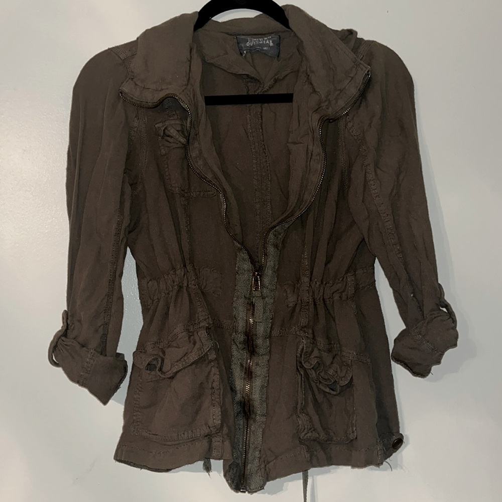 Army green hooded utility jacket